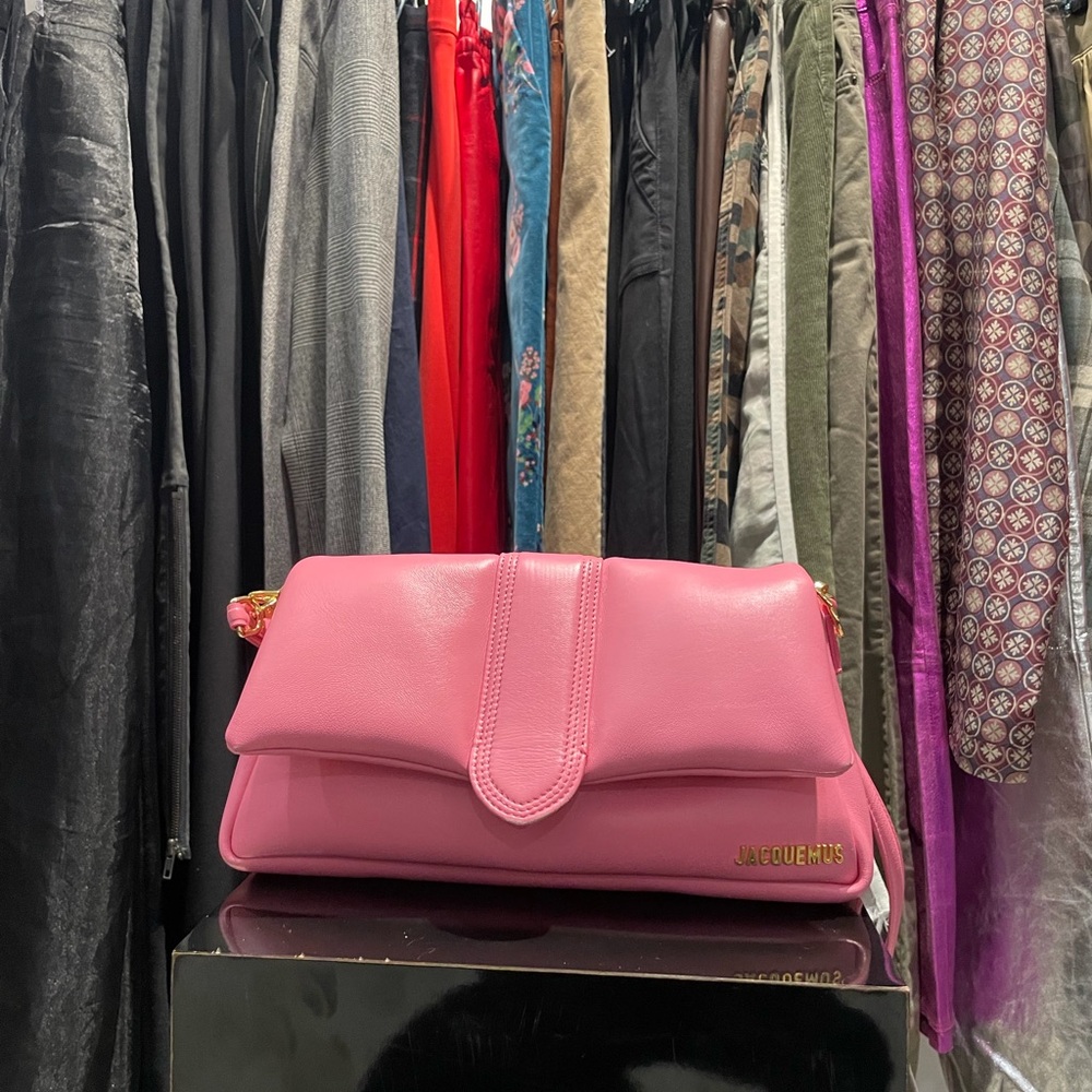 JACQUEMUS Le Bambimou Padded Leather Shoulder Bag Neon Pink NIB